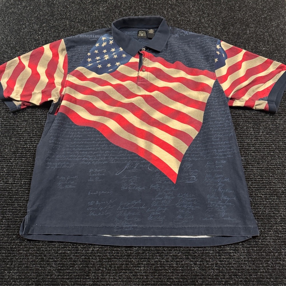 Cotton Traders Sport American Flag Declaration of Independence Polo Shirt XXL